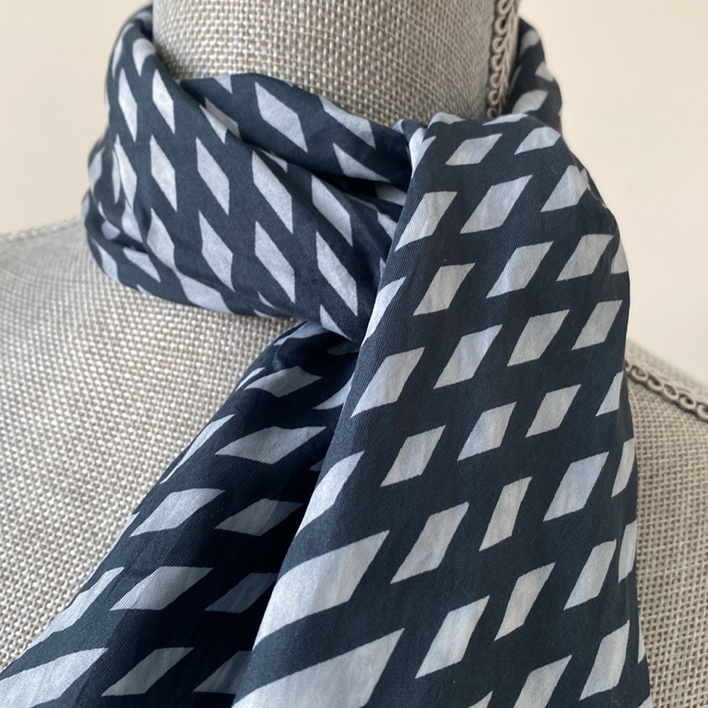 Silk Japanese Dyed Neck Scarf Large Square Gray Blue